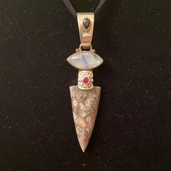 Vintage Sajen Orbicular Jasper & Multigem Pendant - Picture 7 of 7